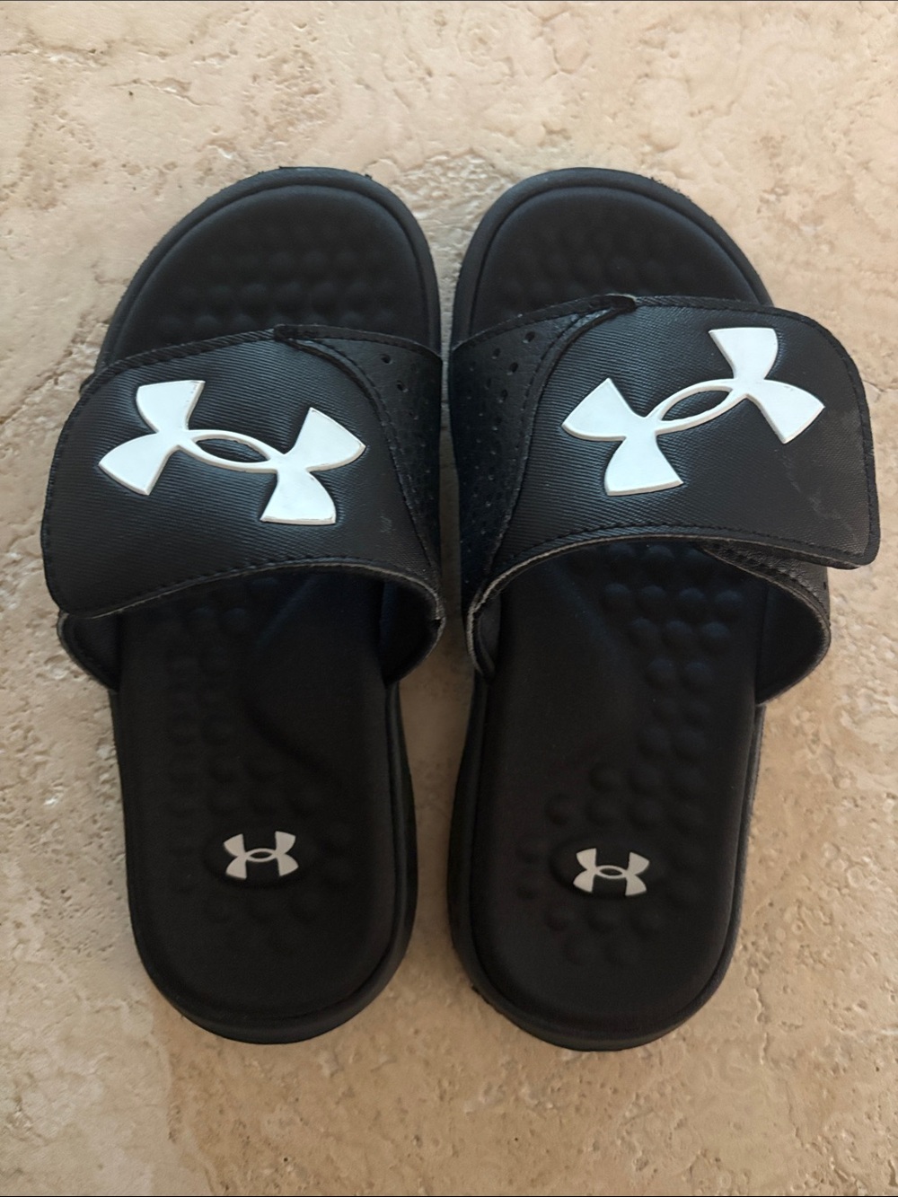 Under Armour Black Slide Sandals with White Logo - Kids